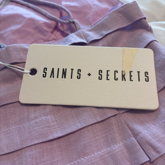 PINTUCK PLEAT WIDE RUFFLE HEM MINI LINEN  DRESS LILAC SIZE MEDIUM - Picture 6 of 11